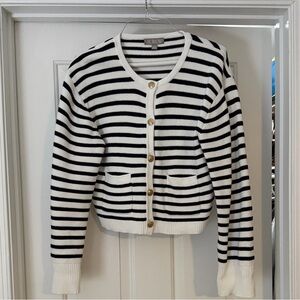 J. Crew Emilie Black and White Striped Button-Front Cardigan